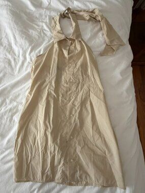 PrettyLittleThing Cream Collared Button Front Halter Mini Dress Size 6 NWT